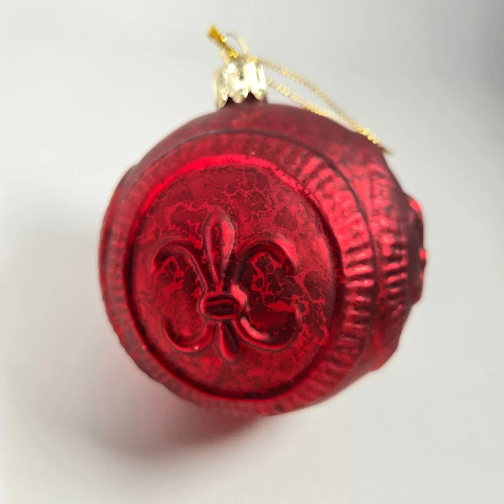 2 Vintage Saetas Best Fleur-de-lis Red Glass Ball 3